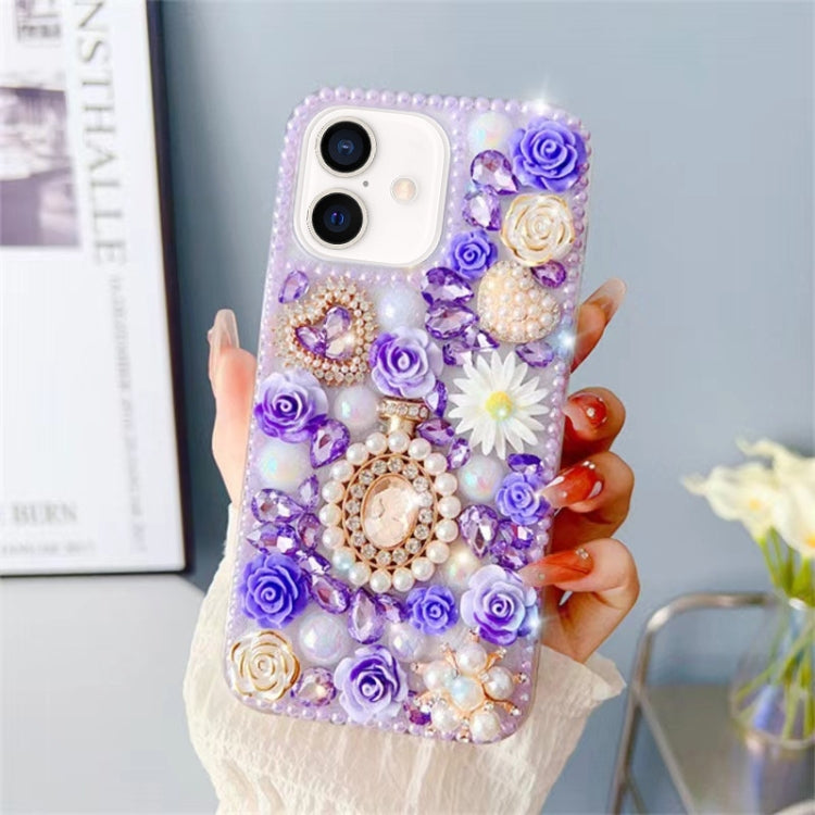 For iPhone 16 Diamond Inlaid Rose PC Phone Case