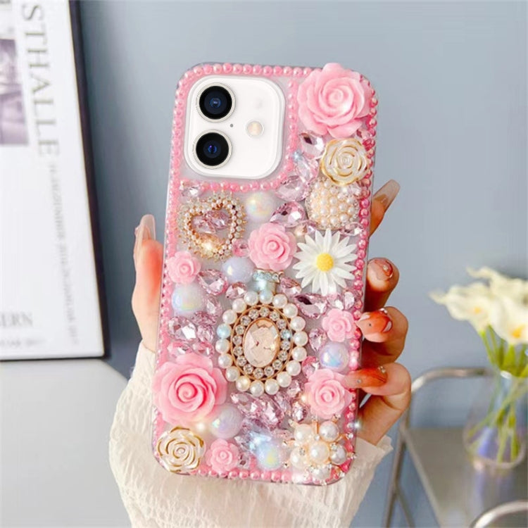 For iPhone 16 Plus Diamond Inlaid Rose PC Phone Case