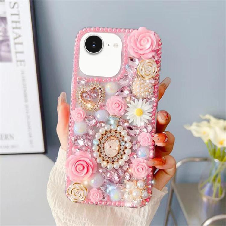 For iPhone 17e / 16e Diamond Inlaid Rose PC Phone Case