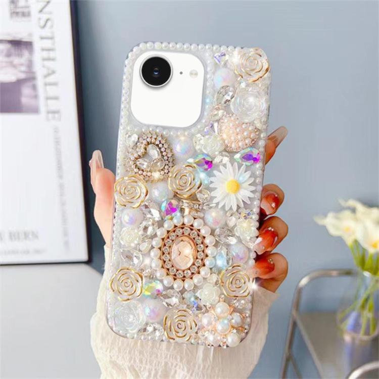 For iPhone 17e / 16e Diamond Inlaid Rose PC Phone Case