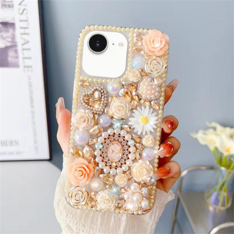 For iPhone 17e / 16e Diamond Inlaid Rose PC Phone Case