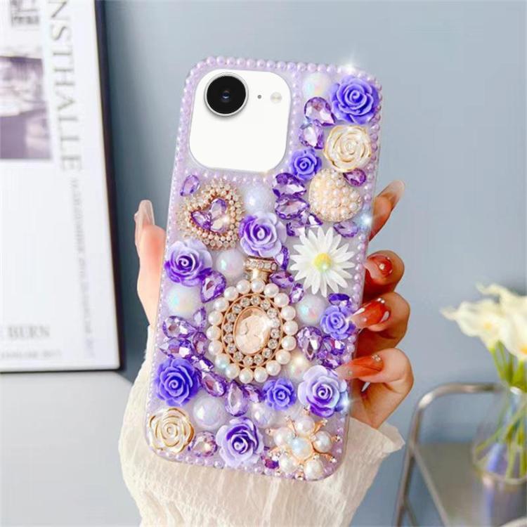 For iPhone 17e / 16e Diamond Inlaid Rose PC Phone Case