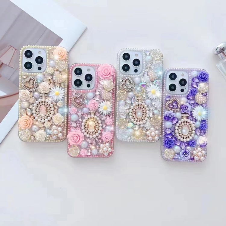 For iPhone 13 Diamond Inlaid Rose PC Phone Case