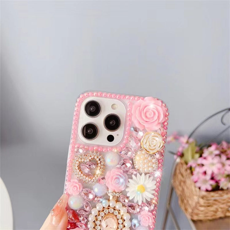 For iPhone 16 Pro Diamond Inlaid Rose PC Phone Case