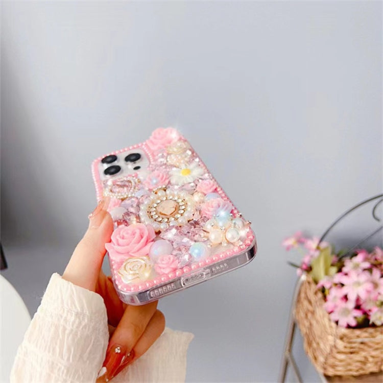 For iPhone 13 mini Diamond Inlaid Rose PC Phone Case