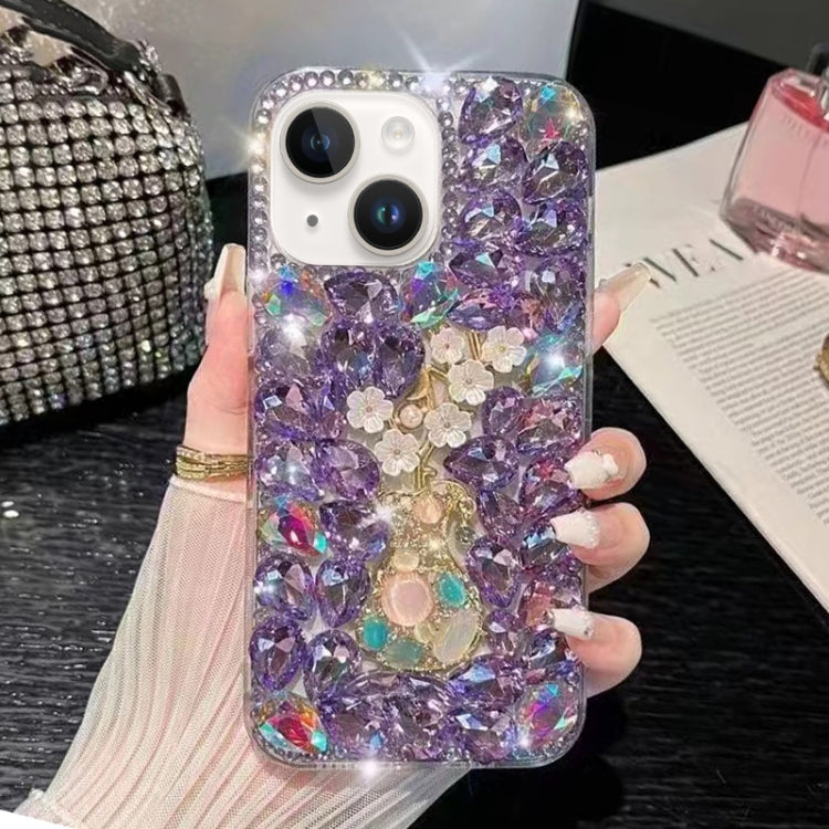 For iPhone 15 Plus Plum Blossom Handmade Diamond Inlay PC Phone Case
