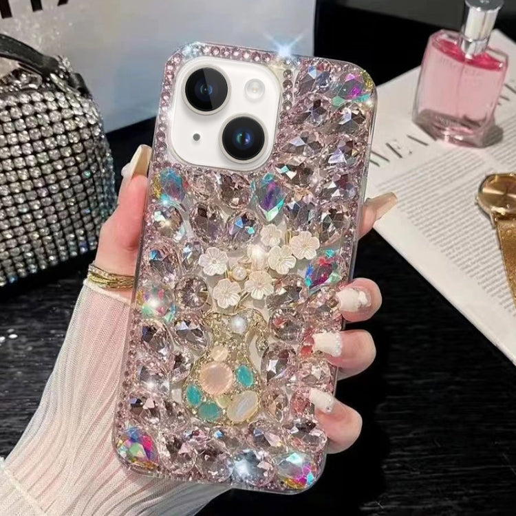 For iPhone 13 Plum Blossom Handmade Diamond Inlay PC Phone Case