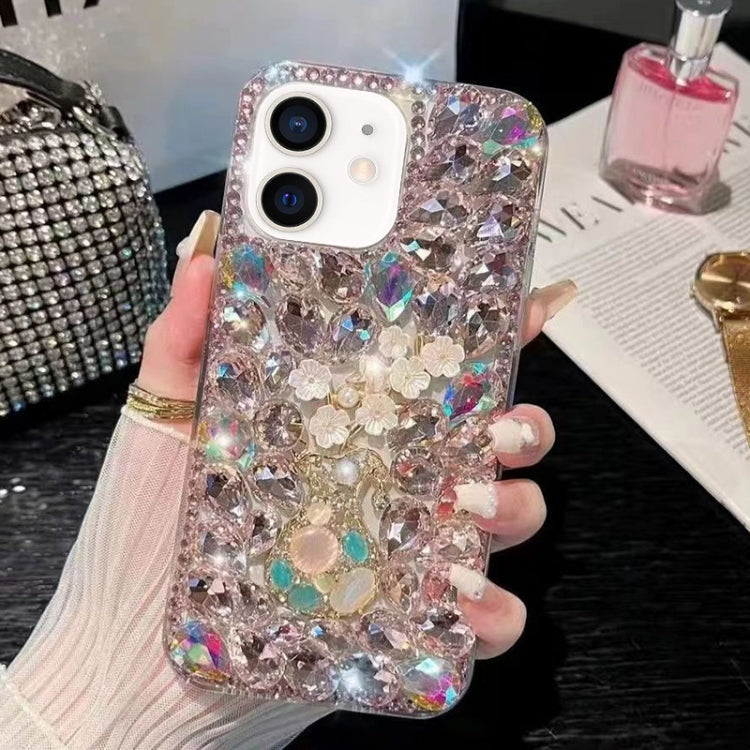For iPhone 12 Plum Blossom Handmade Diamond Inlay PC Phone Case