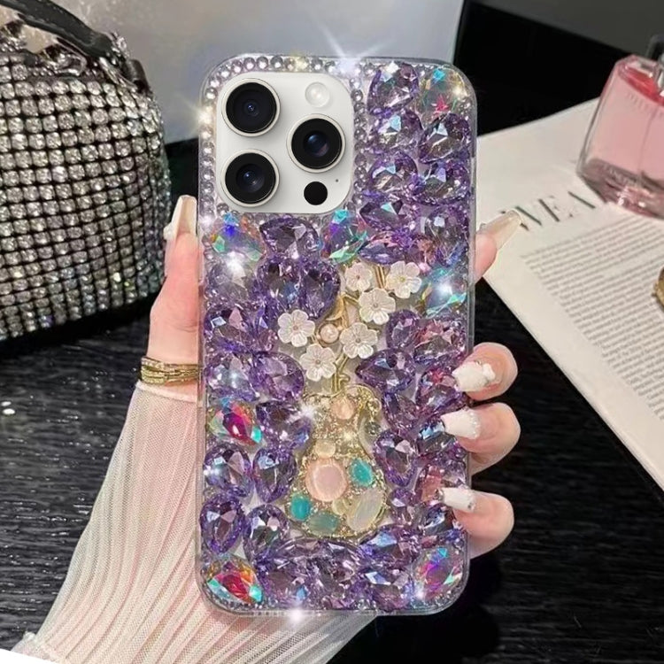 For iPhone 12 Pro Plum Blossom Handmade Diamond Inlay PC Phone Case