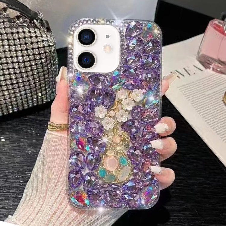 For iPhone 12 mini Plum Blossom Handmade Diamond Inlay PC Phone Case