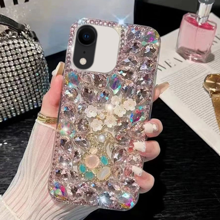 For iPhone XR Plum Blossom Handmade Diamond Inlay PC Phone Case