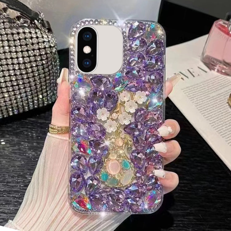 For iPhone XS Max Plum Blossom Handmade Diamond Inlay PC Phone Case