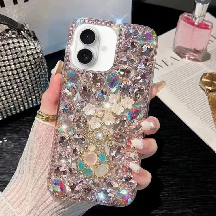 For iPhone 16 Plum Blossom Handmade Diamond Inlay PC Phone Case