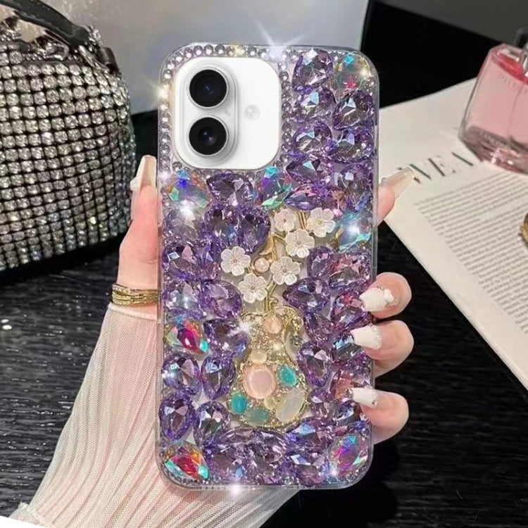 For iPhone 16 Plus Plum Blossom Handmade Diamond Inlay PC Phone Case