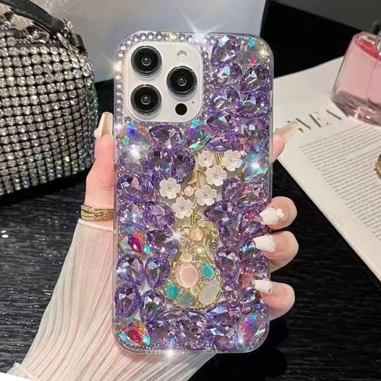 For iPhone 16 Pro Plum Blossom Handmade Diamond Inlay PC Phone Case