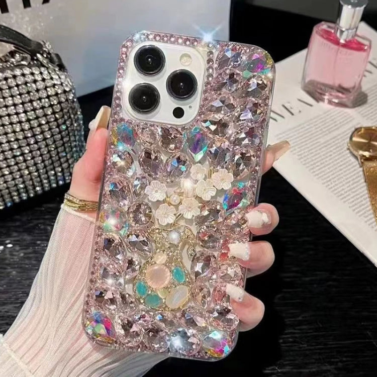 For iPhone 16 Pro Plum Blossom Handmade Diamond Inlay PC Phone Case