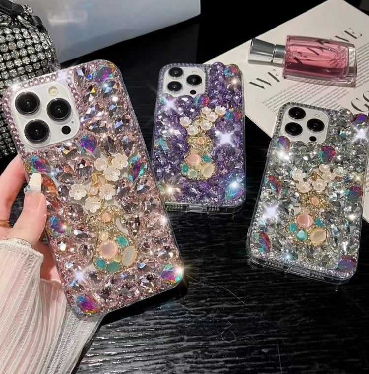 For iPhone 14 Plus Plum Blossom Handmade Diamond Inlay PC Phone Case