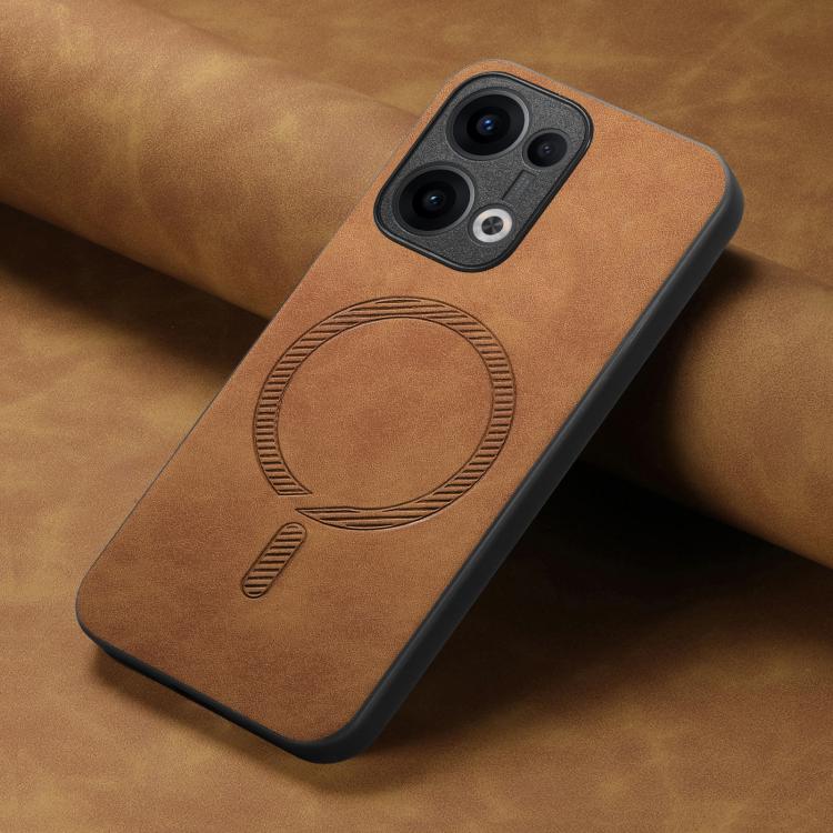 For OPPO Reno12 Global Retro Magsafe Magnetic PU Back Cover Phone Case