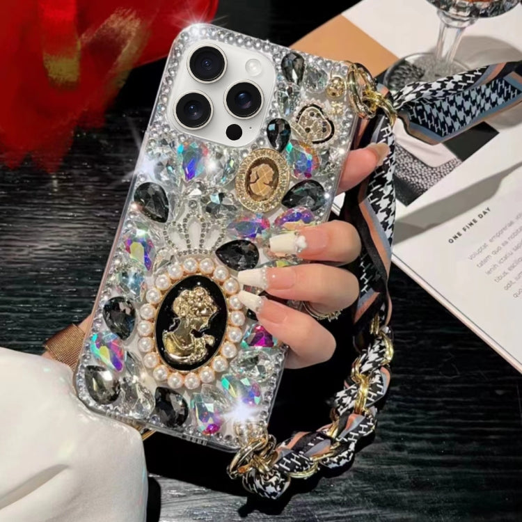 For iPhone 14 Pro Max Handmade Diamond Purple Gemstone Scarf Bracelet PC Phone Case