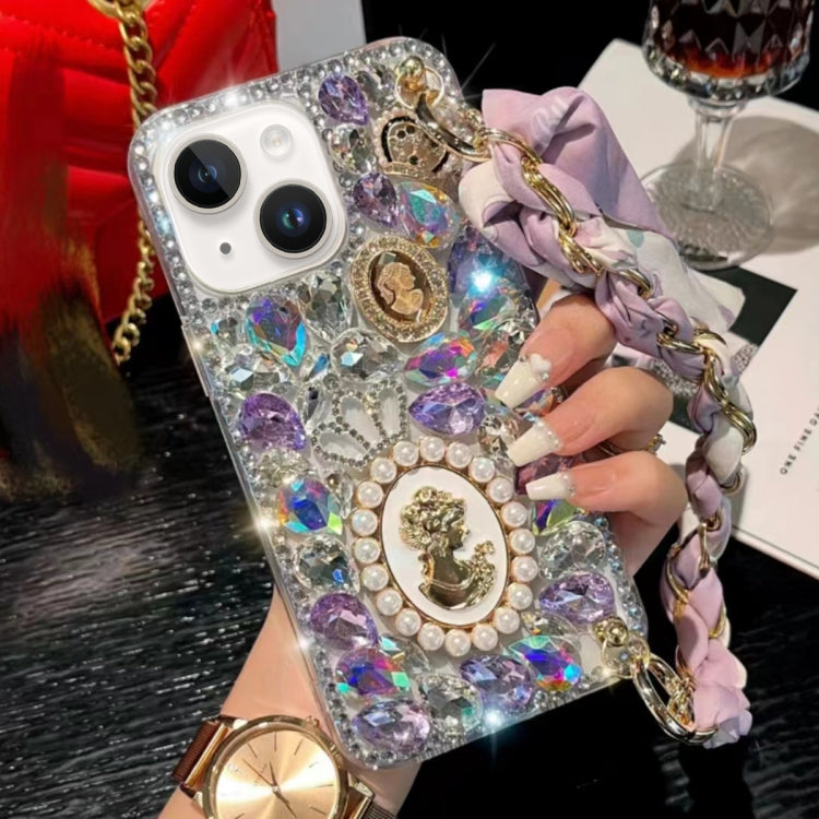 For iPhone 13 mini Handmade Diamond Purple Gemstone Scarf Bracelet PC Phone Case