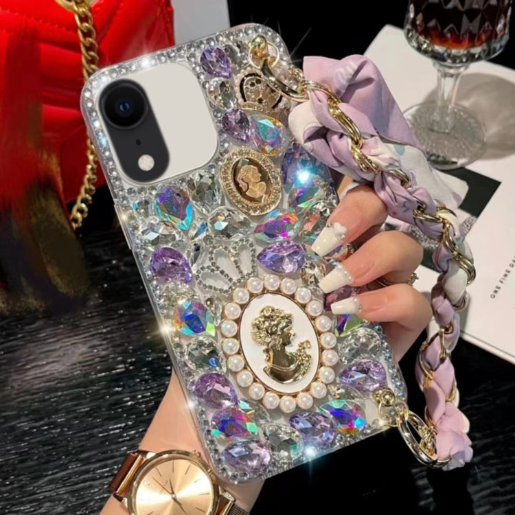 For iPhone XR Handmade Diamond Purple Gemstone Scarf Bracelet PC Phone Case