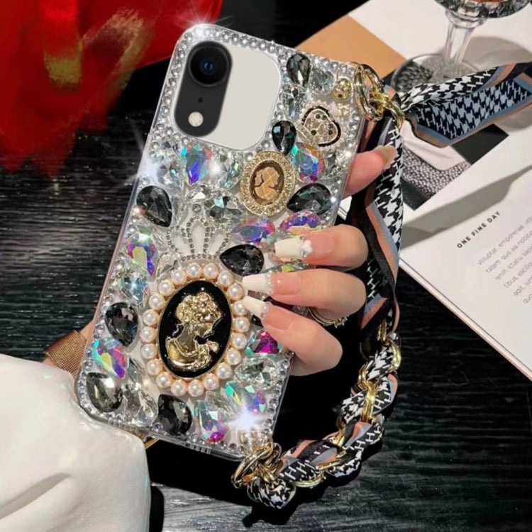 For iPhone XR Handmade Diamond Purple Gemstone Scarf Bracelet PC Phone Case