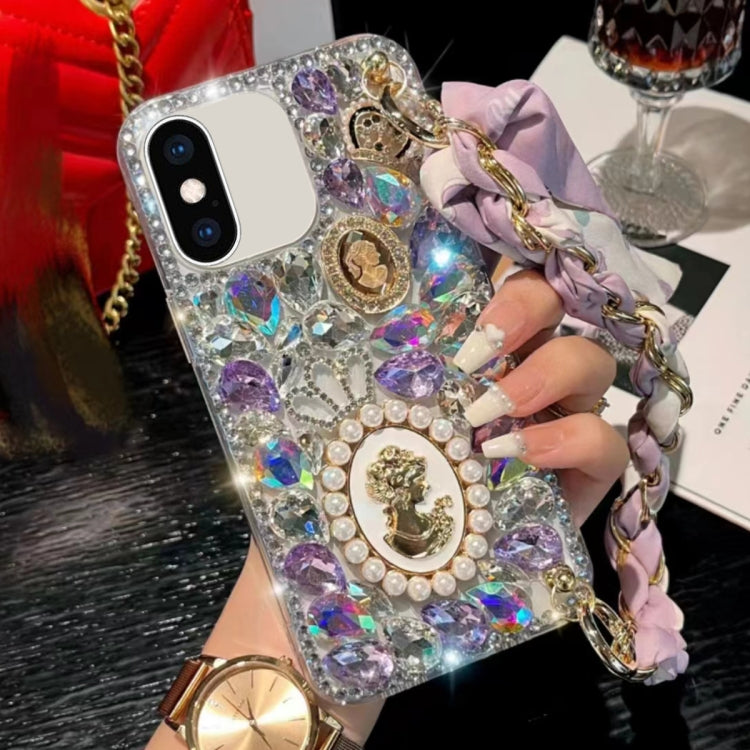 For iPhone XS Max Handmade Diamond Purple Gemstone Scarf Bracelet PC Phone Case