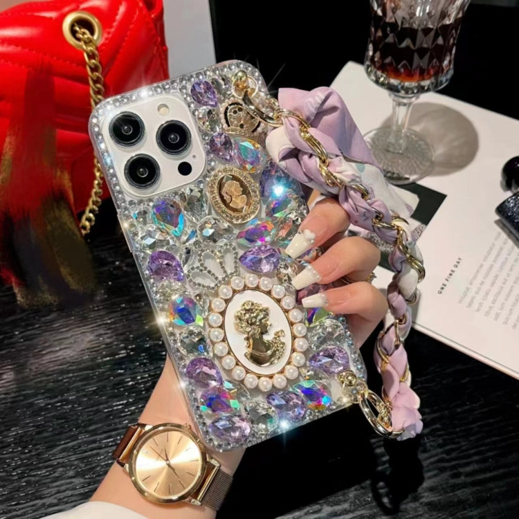 For iPhone 16 Plus Handmade Diamond Purple Gemstone Scarf Bracelet PC Phone Case