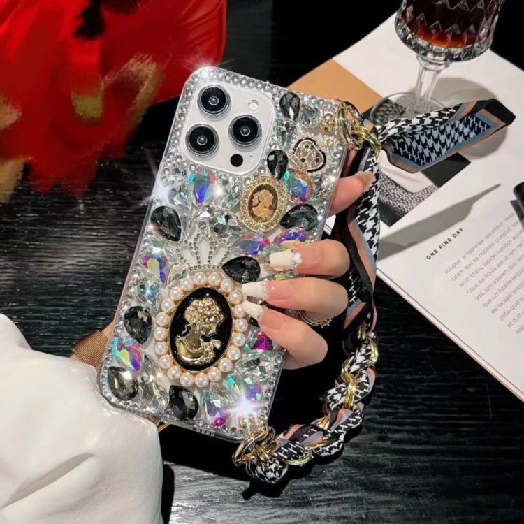 For iPhone 16 Pro Max Handmade Diamond Purple Gemstone Scarf Bracelet PC Phone Case