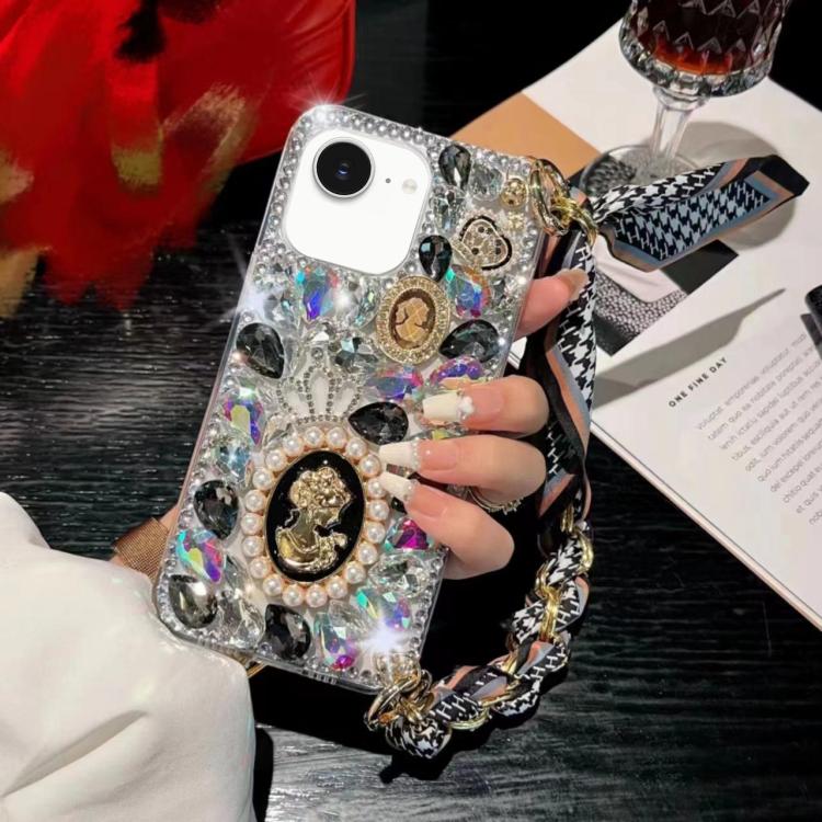 For iPhone 17e / 16e Handmade Diamond Purple Gemstone Scarf Bracelet PC Phone Case