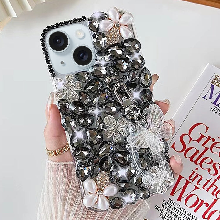 For iPhone 15 Plus Handmade Butterfly Diamond Inlay PC Phone Case