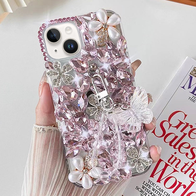 For iPhone 14 Plus Handmade Butterfly Diamond Inlay PC Phone Case