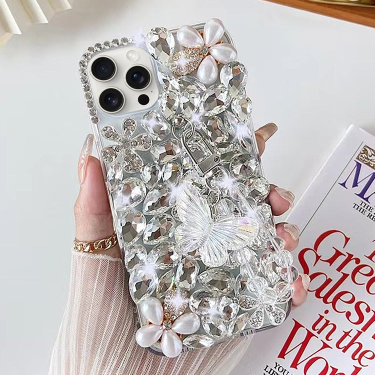 For iPhone 13 Pro Handmade Butterfly Diamond Inlay PC Phone Case