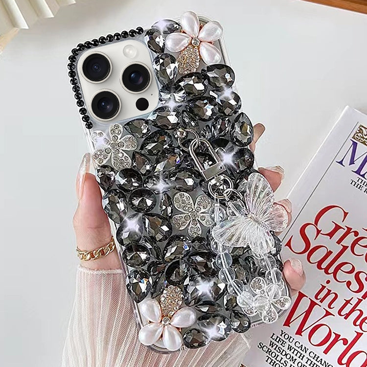 For iPhone 13 Pro Handmade Butterfly Diamond Inlay PC Phone Case