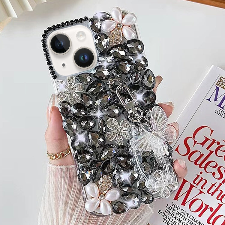 For iPhone 13 Handmade Butterfly Diamond Inlay PC Phone Case