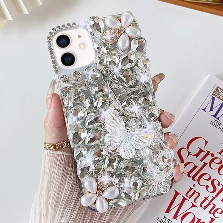 For iPhone 11 Handmade Butterfly Diamond Inlay PC Phone Case