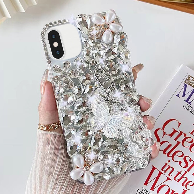 For iPhone X / XS Handmade Butterfly Diamond Inlay PC Phone Case