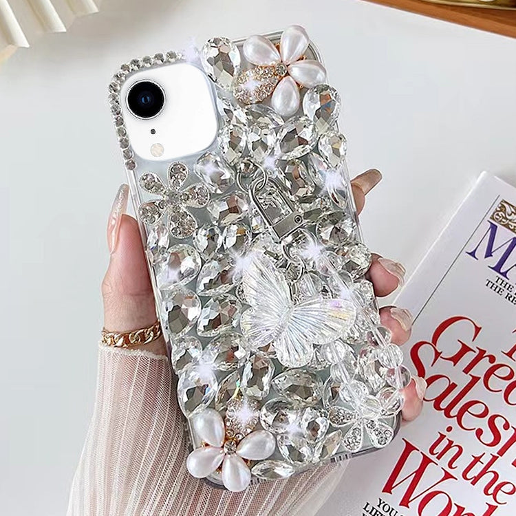 For iPhone XR Handmade Butterfly Diamond Inlay PC Phone Case