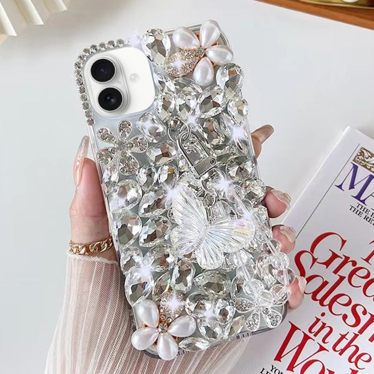 For iPhone 16 Handmade Butterfly Diamond Inlay PC Phone Case