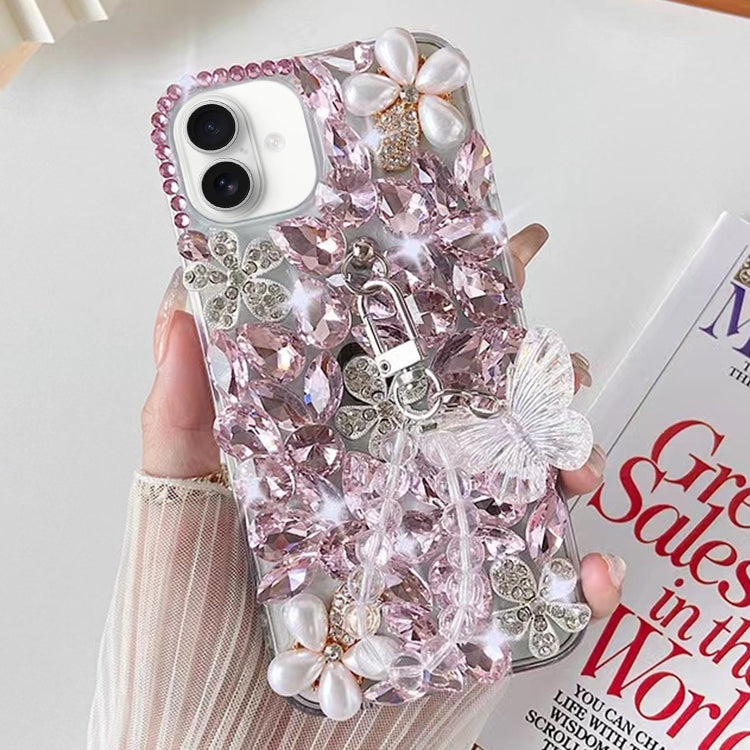 For iPhone 16 Plus Handmade Butterfly Diamond Inlay PC Phone Case