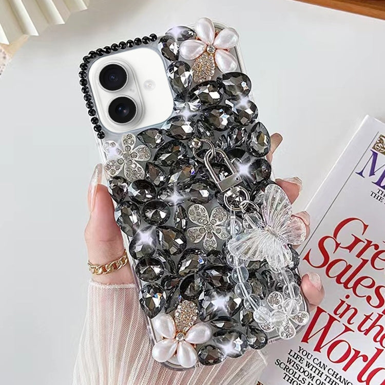 For iPhone 16 Plus Handmade Butterfly Diamond Inlay PC Phone Case