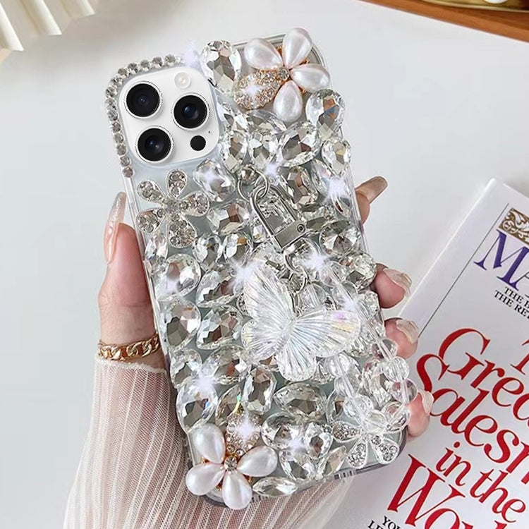 For iPhone 16 Pro Handmade Butterfly Diamond Inlay PC Phone Case