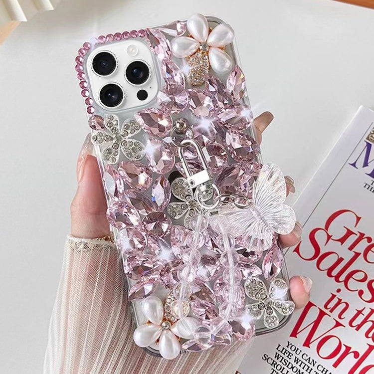 For iPhone 16 Pro Handmade Butterfly Diamond Inlay PC Phone Case