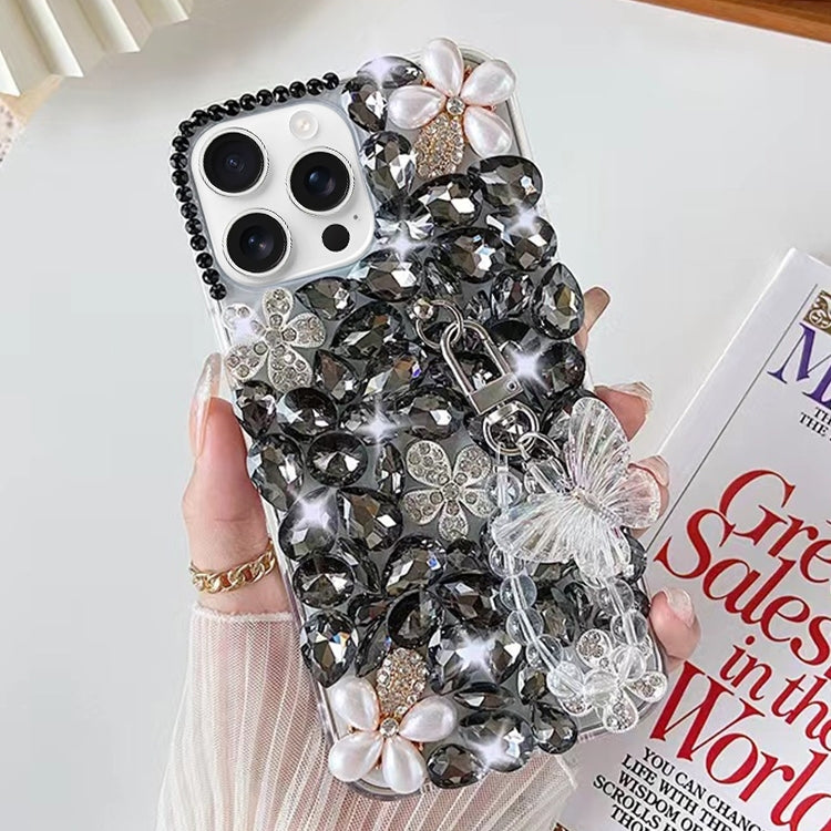 For iPhone 16 Pro Max Handmade Butterfly Diamond Inlay PC Phone Case