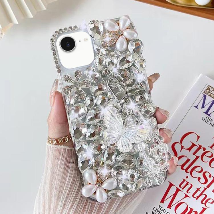 For iPhone 17e / 16e Handmade Butterfly Diamond Inlay PC Phone Case
