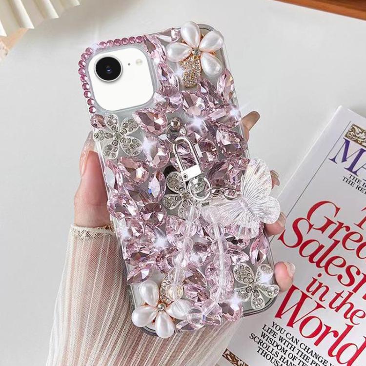 For iPhone 17e / 16e Handmade Butterfly Diamond Inlay PC Phone Case