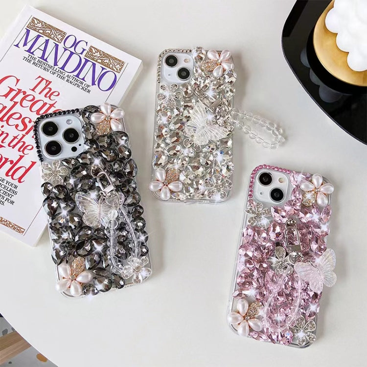 For iPhone 15 Handmade Butterfly Diamond Inlay PC Phone Case
