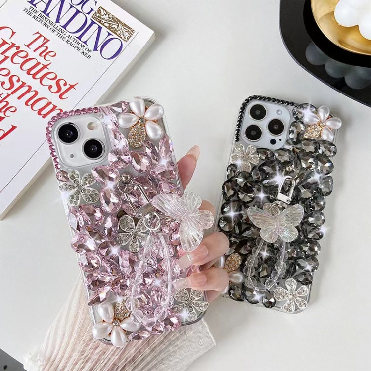 For iPhone 14 Plus Handmade Butterfly Diamond Inlay PC Phone Case
