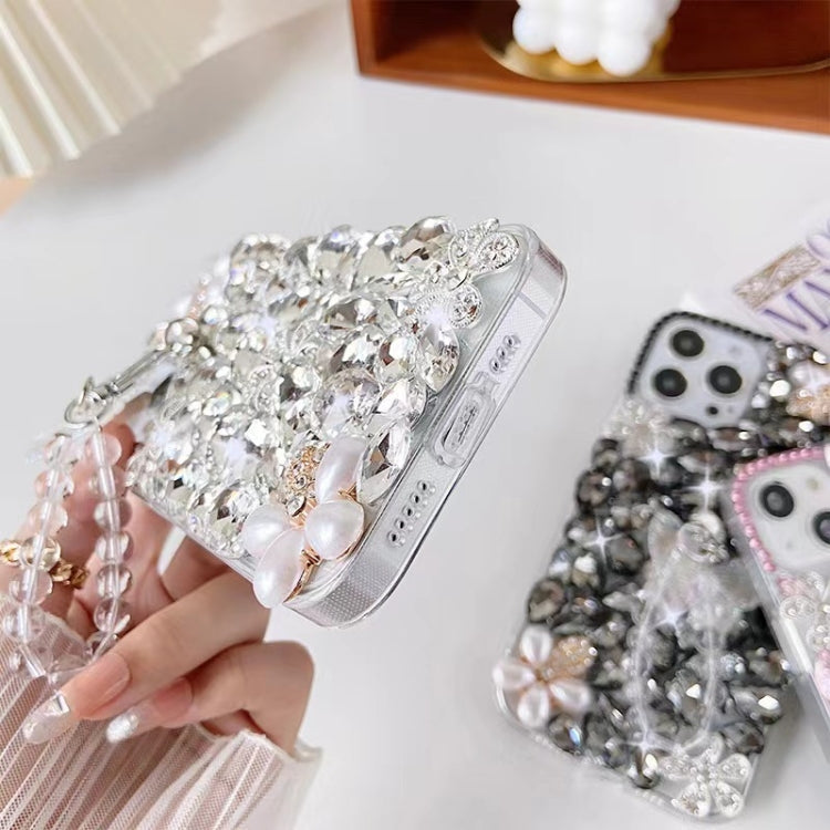 For iPhone 15 Handmade Butterfly Diamond Inlay PC Phone Case