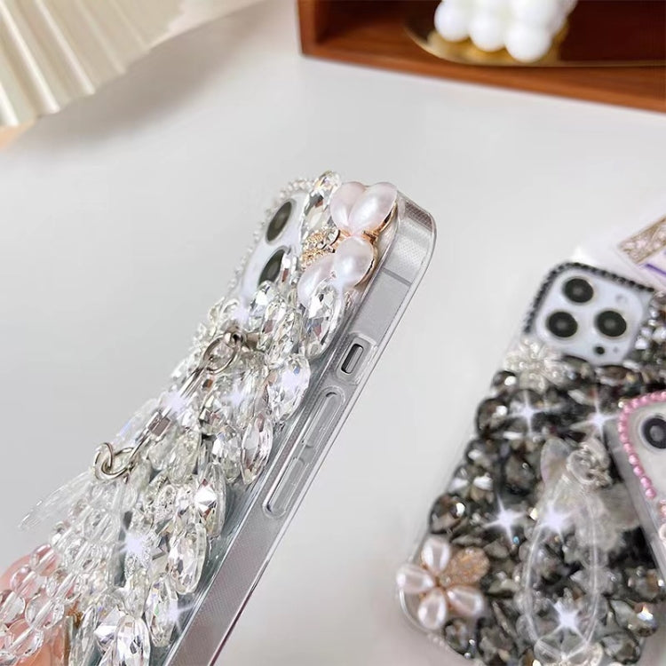 For iPhone 15 Handmade Butterfly Diamond Inlay PC Phone Case